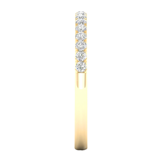 A delicate 14k yellow gold wedding band featuring 0.25 total carats of radiant round-cut lab-grown diamonds in a classic half eternity setting.