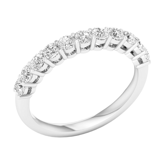 A brilliant 14k white gold half eternity ring showcasing a shimmering row of premium round-cut lab-grown diamonds.