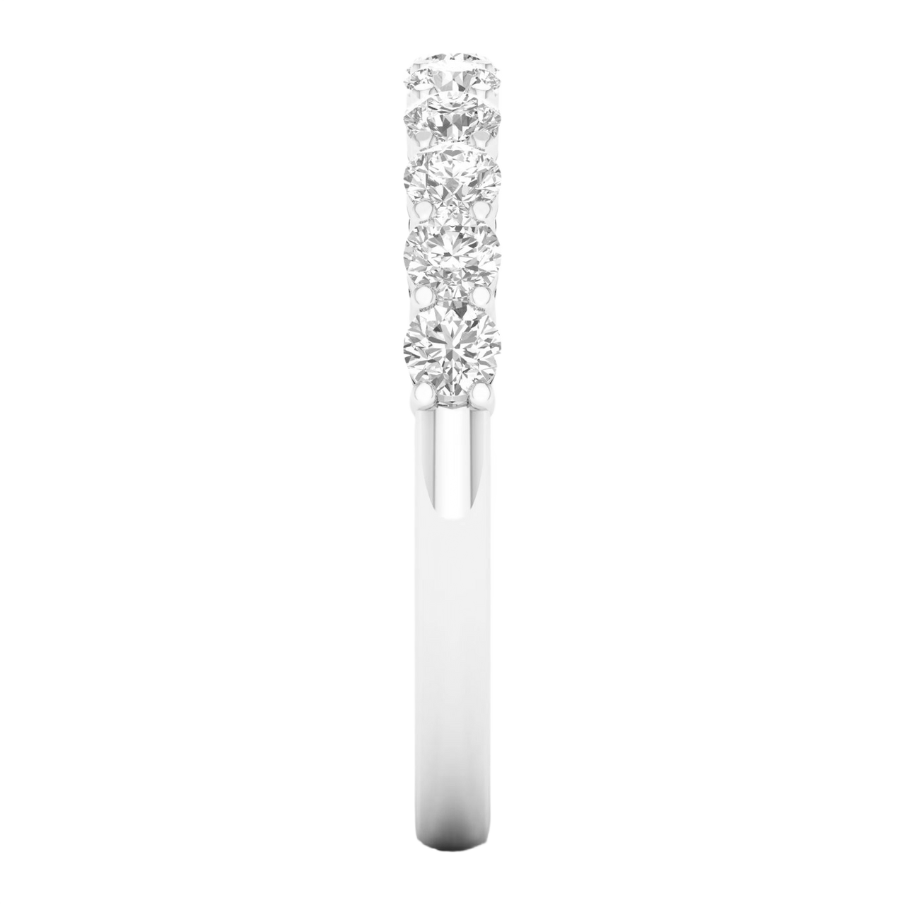 A brilliant 14k white gold half eternity ring showcasing a shimmering row of premium round-cut lab-grown diamonds.