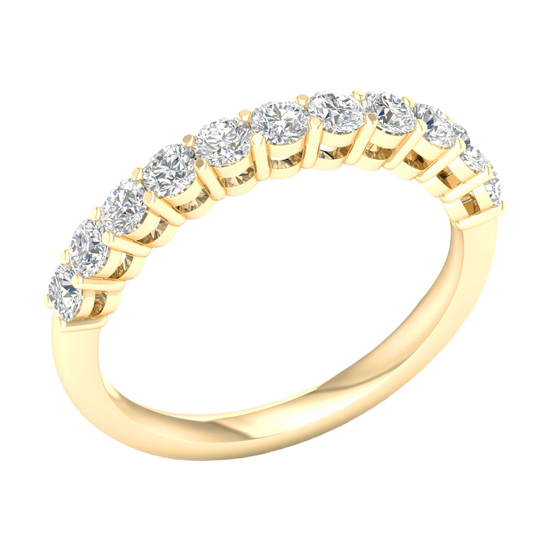 A sophisticated 14k yellow gold wedding band featuring 0.75 total carats of round-cut lab-grown diamonds in a classic half eternity setting.