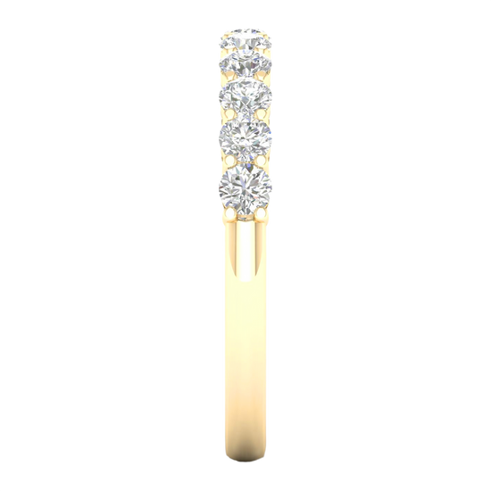 A sophisticated 14k yellow gold wedding band featuring 0.75 total carats of round-cut lab-grown diamonds in a classic half eternity setting.
