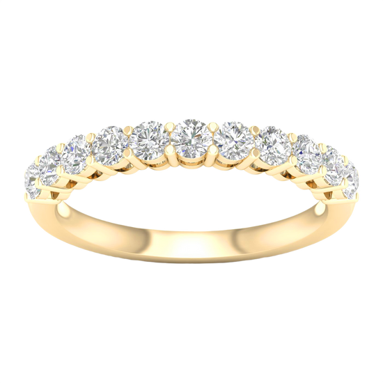 A sophisticated 14k yellow gold wedding band featuring 0.75 total carats of round-cut lab-grown diamonds in a classic half eternity setting.