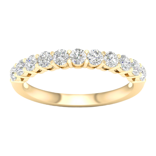 A sophisticated 14k yellow gold wedding band featuring 0.75 total carats of round-cut lab-grown diamonds in a classic half eternity setting.