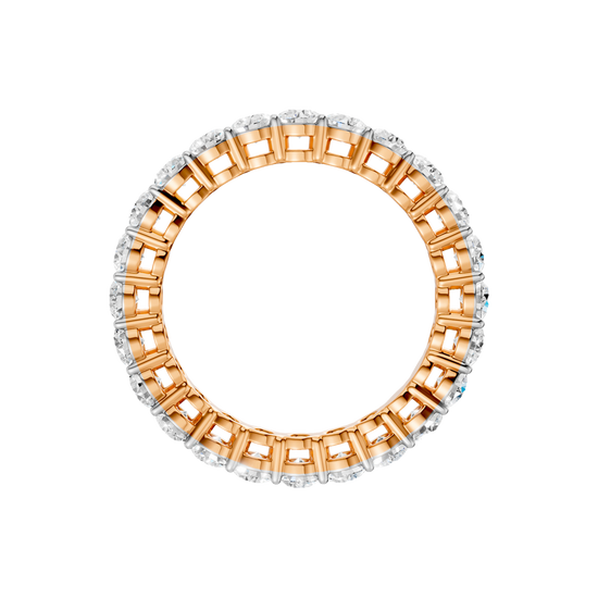 A  front-profile view of a 14K rose gold eternity band, showcasing the elevated settings of the oval jewels.