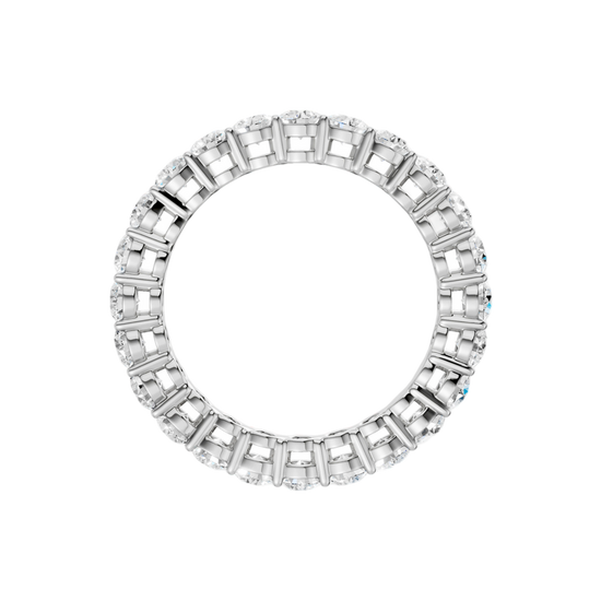 A  front-profile view of a 14K white gold eternity band, showcasing the elevated settings of the oval jewels.