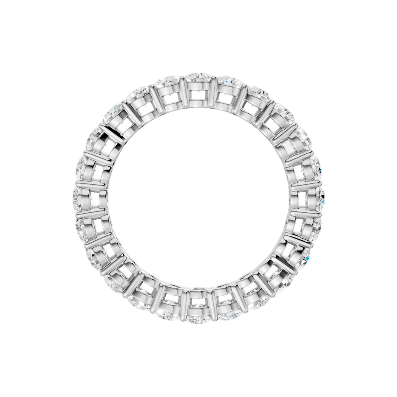 A  front-profile view of a 14K white gold eternity band, showcasing the elevated settings of the oval jewels.