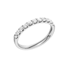 A slender 14k white gold half eternity ring showcasing a shimmering row of premium round-cut lab-grown diamonds.