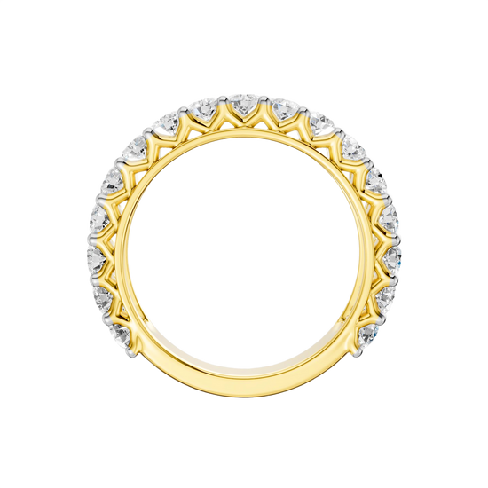A breathtaking 14k yellow gold full eternity band featuring two rows of shimmering round-cut lab-grown diamonds totaling 3.0 carats.