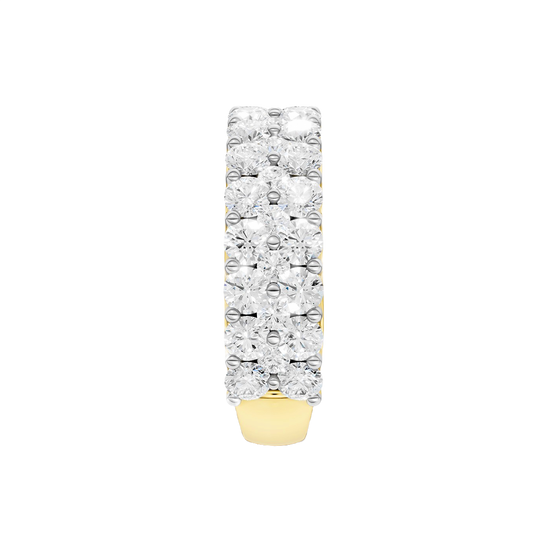 A breathtaking 14k yellow gold full eternity band featuring two rows of shimmering round-cut lab-grown diamonds totaling 3.0 carats.