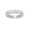 A top-down view of a 14K white gold eternity band with a continuous line of bold, horizontally-set rectangular jewels.