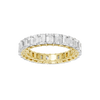 A top-down view of a 14K yellow gold eternity band with a continuous line of bold, horizontally-set rectangular jewels.