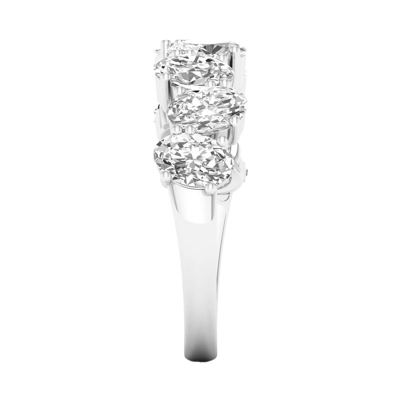A brilliant 14k white gold anniversary band showcasing a continuous row of premium 2.0cttw oval-cut lab-grown diamonds.