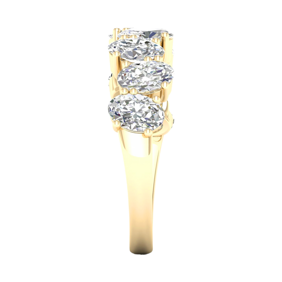 A sophisticated 14k yellow gold 2/3 eternity wedding band featuring 2.0 total carats of shimmering oval-cut lab-grown diamonds.