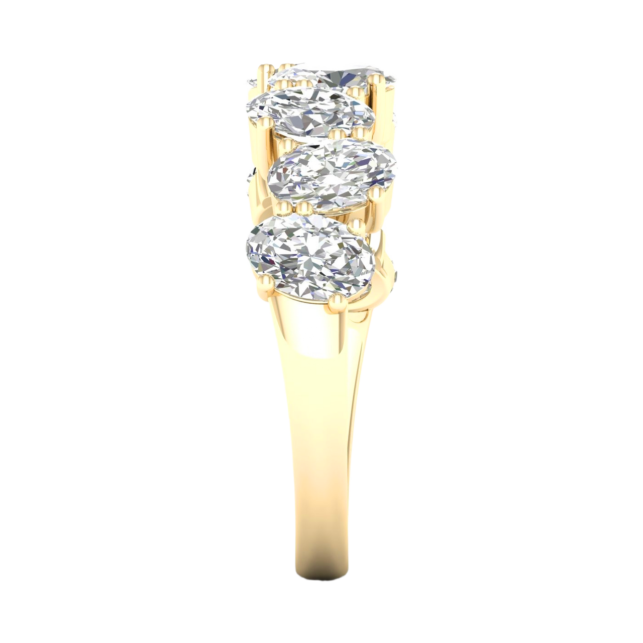 A sophisticated 14k yellow gold 2/3 eternity wedding band featuring 2.0 total carats of shimmering oval-cut lab-grown diamonds.