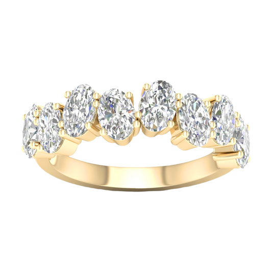 A sophisticated 14k yellow gold 2/3 eternity wedding band featuring 2.0 total carats of shimmering oval-cut lab-grown diamonds.