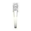 A side-profile view of a 14K white gold eternity ring, showing the secure setting and the large emerald-cut diamonds.
