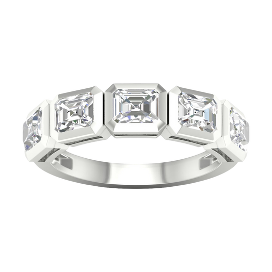 A top-down view of a 14K white gold ring with a continuous series of horizontal, square-cut diamonds.