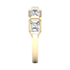 A side-profile view of a 14K yellow gold ring with a series of square-cut diamonds, showing the modern bezel setting.