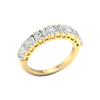 An angled view of a 14K yellow gold eternity ring, showcasing the brilliant line of round diamonds.