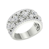 An angled view of a 14K white gold wide band ring, showcasing the magnificent, geometric pavé pattern.