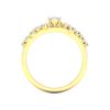 A side-profile view of a 14K yellow gold ring, showing the fluid band and the five-stone cluster.