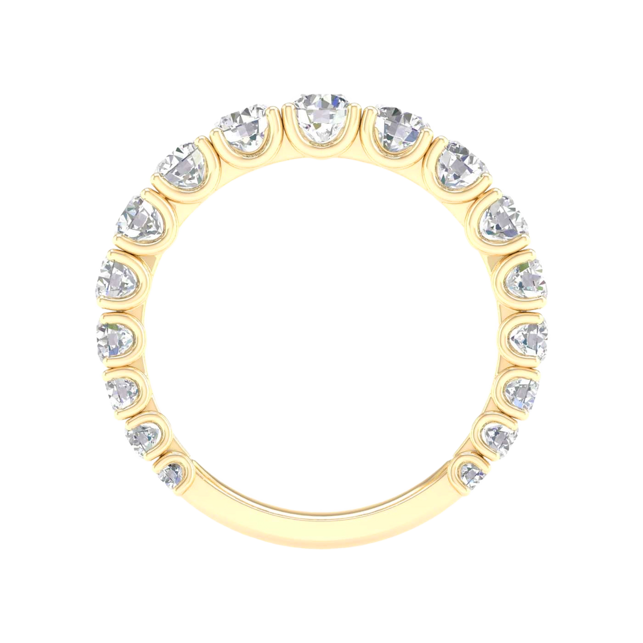 A sophisticated 14k yellow gold wedding band featuring 1.5 total carats of round-cut lab-grown diamonds in a classic 2/3 eternity setting.