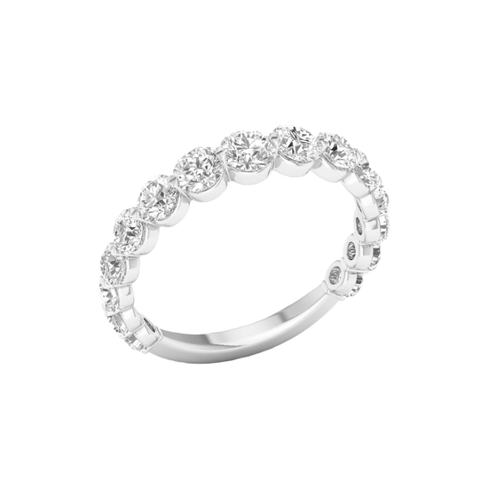 A brilliant 14k white gold anniversary band showcasing a shimmering row of graduated premium round-cut lab-grown diamonds.