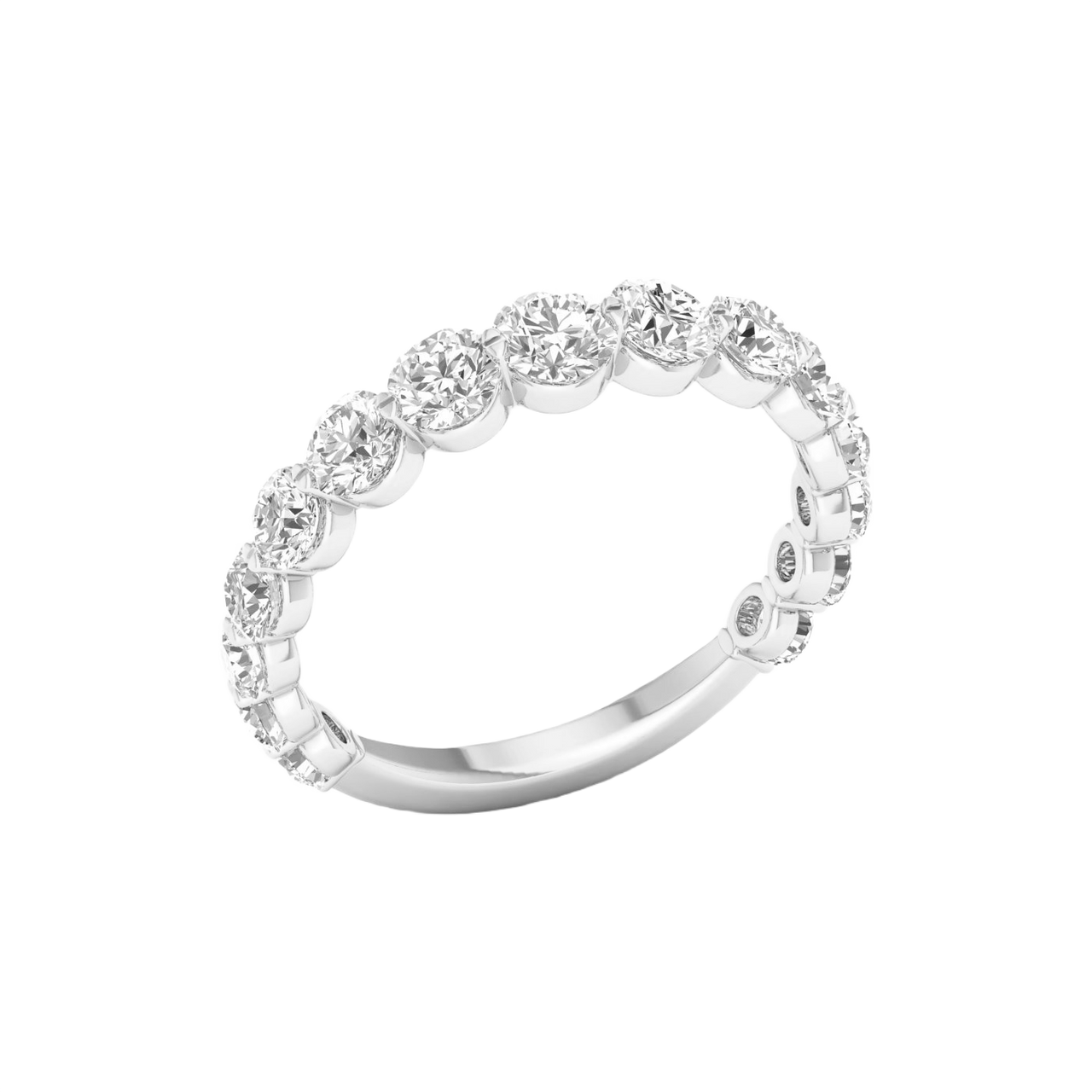 A brilliant 14k white gold anniversary band showcasing a shimmering row of graduated premium round-cut lab-grown diamonds.