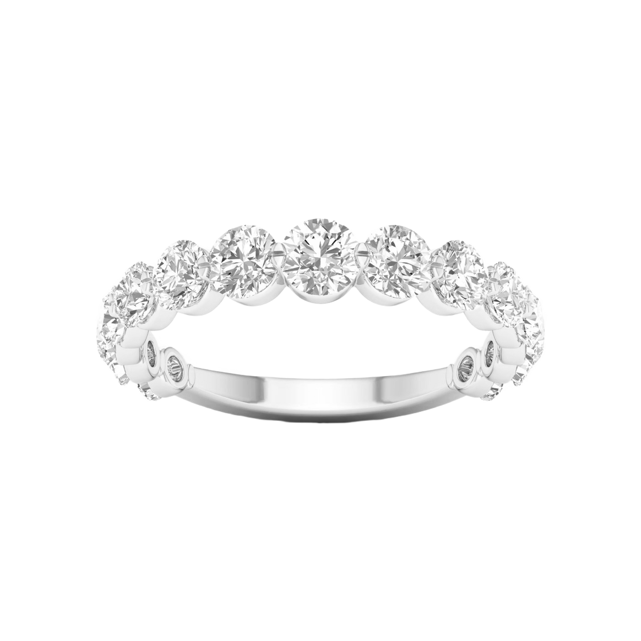 A brilliant 14k white gold anniversary band showcasing a shimmering row of graduated premium round-cut lab-grown diamonds.