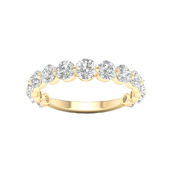 A luxurious 14k yellow gold 2/3 eternity wedding band featuring 1.5 total carats of graduated round-cut lab-grown diamonds.