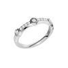 An angled view of a 14K white gold geometric ring, showcasing the geometric links and pavé diamonds.