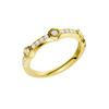 An angled view of a 14K yellow gold geometric ring, showcasing the geometric links and pavé diamonds.