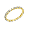 Amorati Diamonds, Infinity Loop Full Eternity Ring, an angled view of a 10K yellow gold eternity band, showcasing the brilliant row of round jewels.