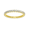 Amorati Diamonds, Infinity Loop Full Eternity Ring, a top-down view of a 10K yellow gold eternity band with a continuous line of brilliant round jewels.