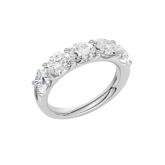 Angled perspective of the Amorati Solid 14K White Gold 3.00 cttw Five-Stone Ring, revealing the full depth and multi-dimensional fire of the hand-selected E-F VS+ round brilliant diamonds. Includes Insured Free Shipping and Milestone Guarantee.