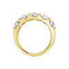 Architectural side view of the 3.00 cttw Five-Stone Trilogy-style Band in Solid 14K Gold, showing the high-prong setting and substantial 4.2g gold weight with Insured Free Shipping.