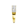 A side-profile view of a 14K yellow gold wide band ring, showing the secure setting and the five diamonds.