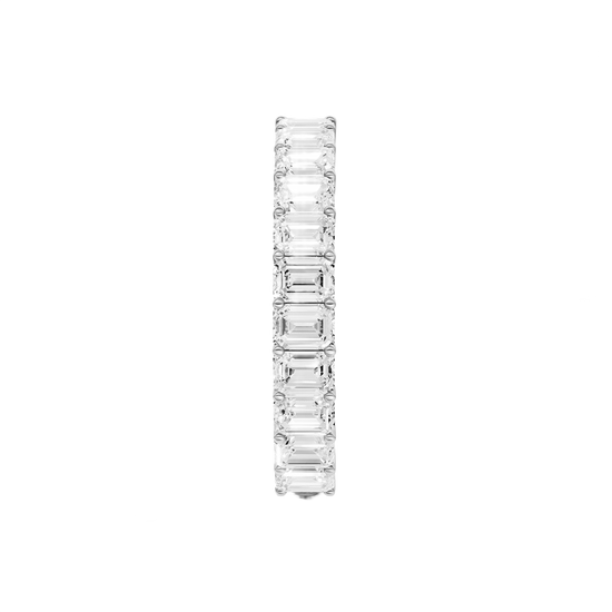 A sophisticated 14k white gold full eternity ring showcasing a seamless row of premium 2.3cttw emerald-cut diamonds for an icy, modern glow.