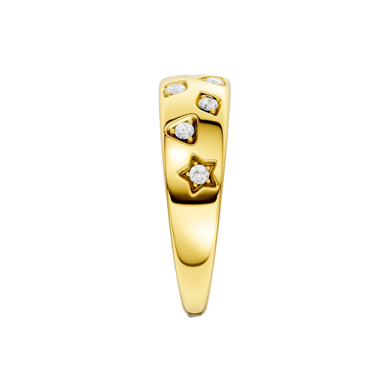 That side view is your "Proof of Value" shot. In a world of hollow, paper-thin gold rings sold online, showing the "wall" of metal is what justifies the price and moves the ring from the cart to the doorstep.

Use this specific, high-detail Alt-Text for that image to capture the "Solid Gold" organic traffic:

Image Alt-Text (The "Heft" Shot)
Side profile view of the Solid 14K Gold Star Studded Dome Ring, showcasing the substantial 3.45g weighted thickness and high-polish pillowed silhouette. Hand-set with E