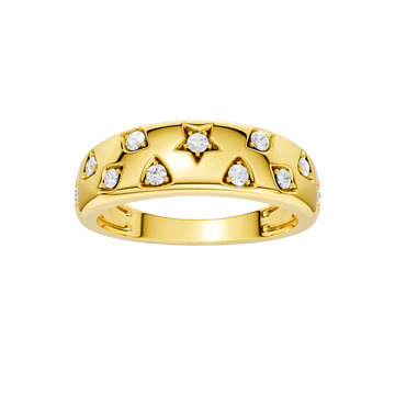 Solid 14K Yellow Gold Star Studded Diamond Dome Ring, 3.45g weighted celestial band with hand-set E-F VS+ lab diamonds and Insured Free Shipping by Amorati. Amorati’s signature F O U R T E E N T H Collection.