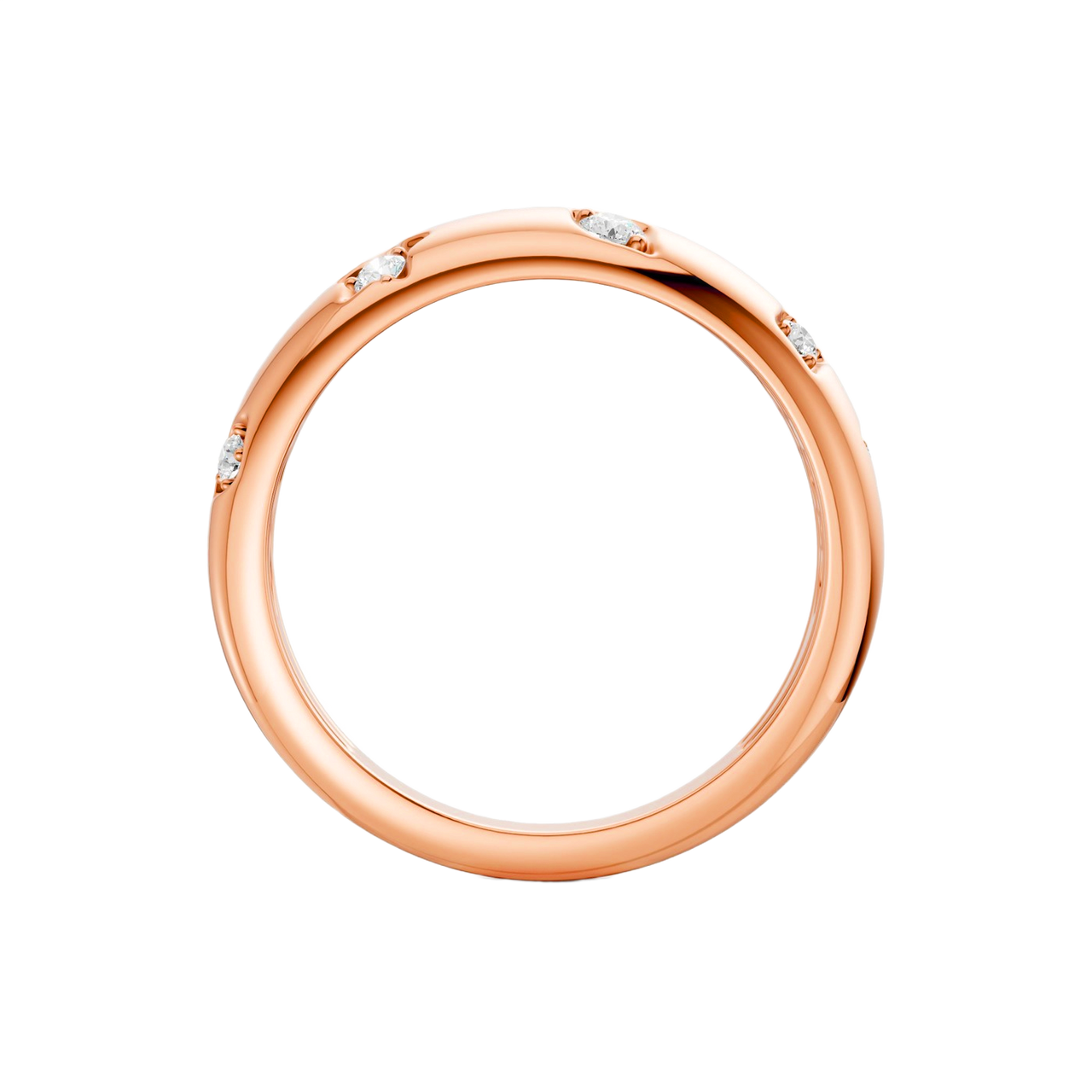Interior back view of the Fourteenth Collection studded diamond dome ring crafted in rose gold, highlighting a sleek polished band with discreet diamond accents along the outer edge.