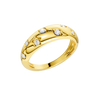 A high-polish 14k yellow gold dome ring by Amorati featuring scattered star and geometric insets with shimmering round-cut diamonds. Amorati’s signature F O U R T E E N T H Collection.