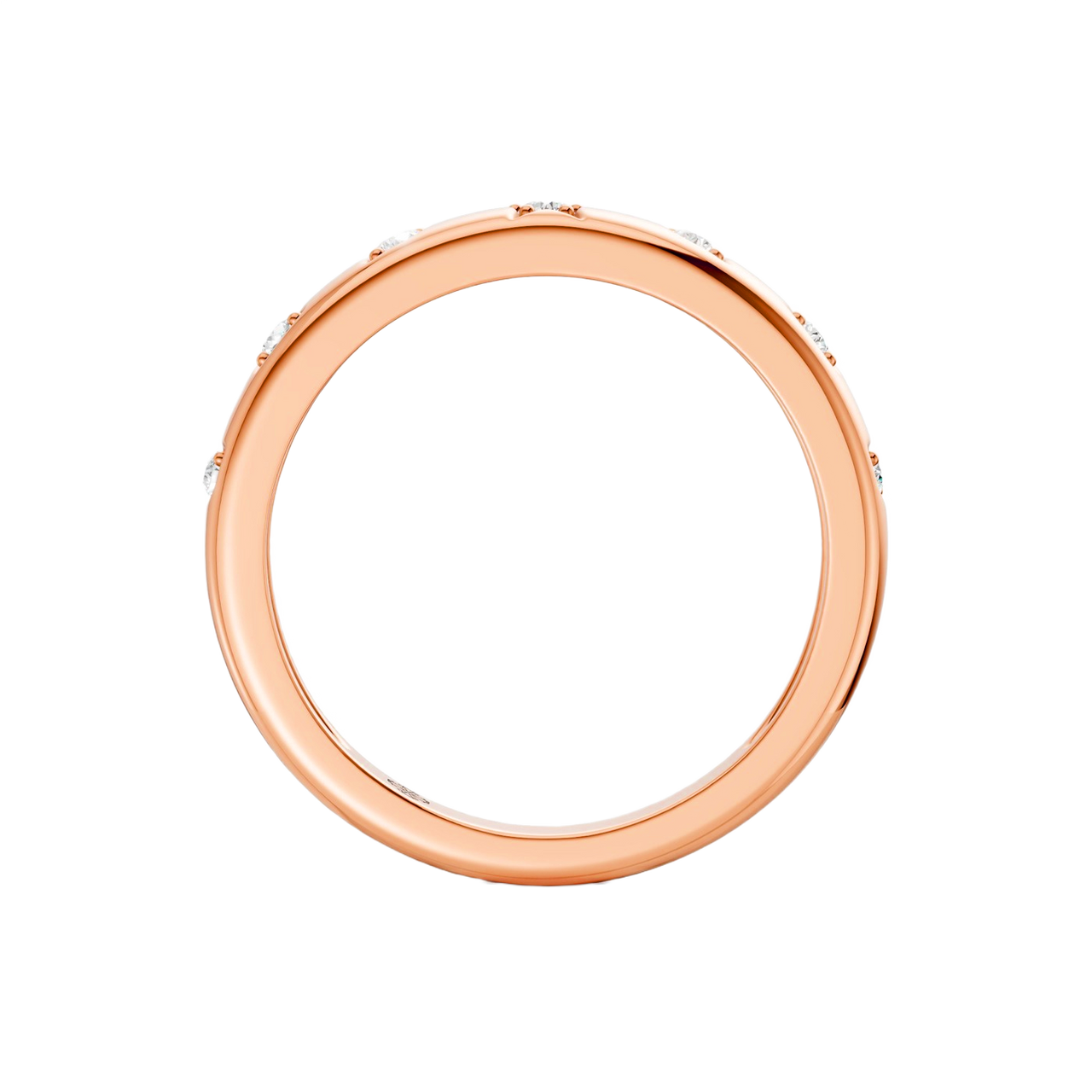Interior back view of the Fourteenth Collection geometric studded diamond stackable ring crafted in rose gold, showcasing a smooth polished band with subtle diamond accents along the outer edge.