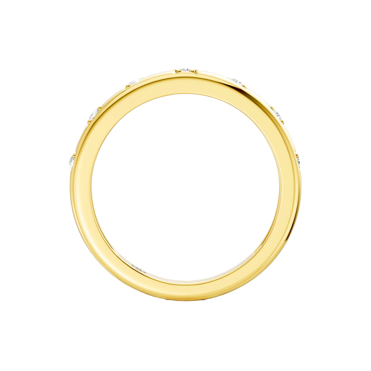 A slim 14k yellow gold stackable ring by Amorati featuring delicate star-shaped insets with shimmering round lab-grown diamonds. Amorati’s signature F O U R T E E N T H Collection.