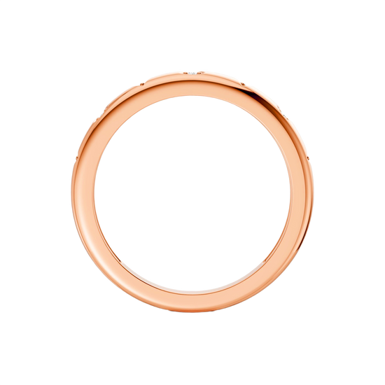 Interior back view of the Fourteenth Collection multi-shape studded diamond stackable ring crafted in rose gold, showcasing a smooth polished band with subtle diamond accents along the outer edge.