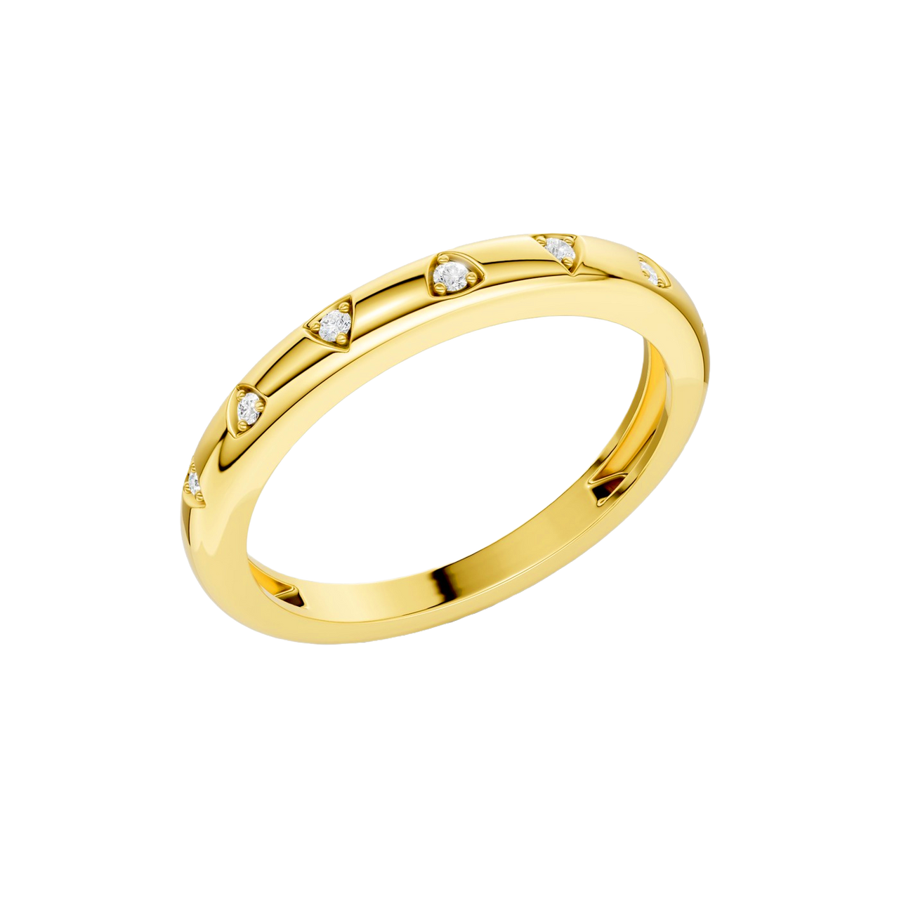 A bold, high-polish 14k yellow gold statement ring by Amorati featuring scattered star and geometric insets with shimmering round-grown diamonds. Amorati’s signature F O U R T E E N T H Collection.