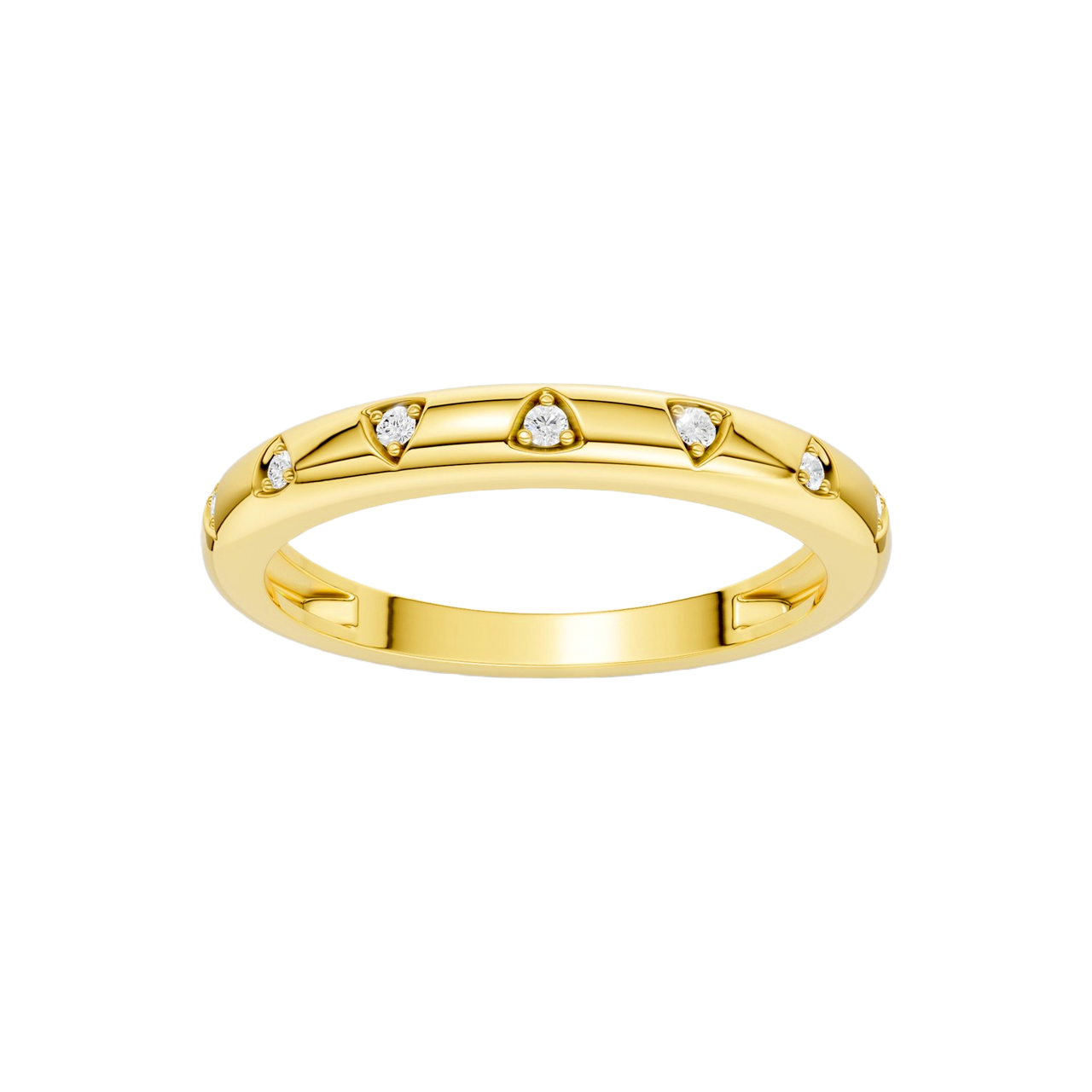 A bold, high-polish 14k yellow gold statement ring by Amorati featuring scattered star and geometric insets with shimmering round-grown diamonds. Amorati’s signature F O U R T E E N T H Collection.