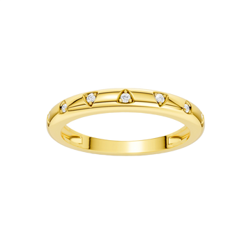 A bold, high-polish 14k yellow gold statement ring by Amorati featuring scattered star and geometric insets with shimmering round-grown diamonds. Amorati’s signature F O U R T E E N T H Collection.