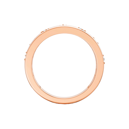 Front facing view of a 14K rose gold multi shape diamond statement ring with polished finish