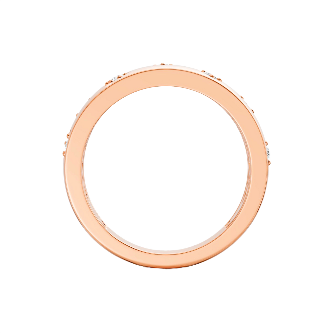 Front facing view of a 14K rose gold multi shape diamond statement ring with polished finish